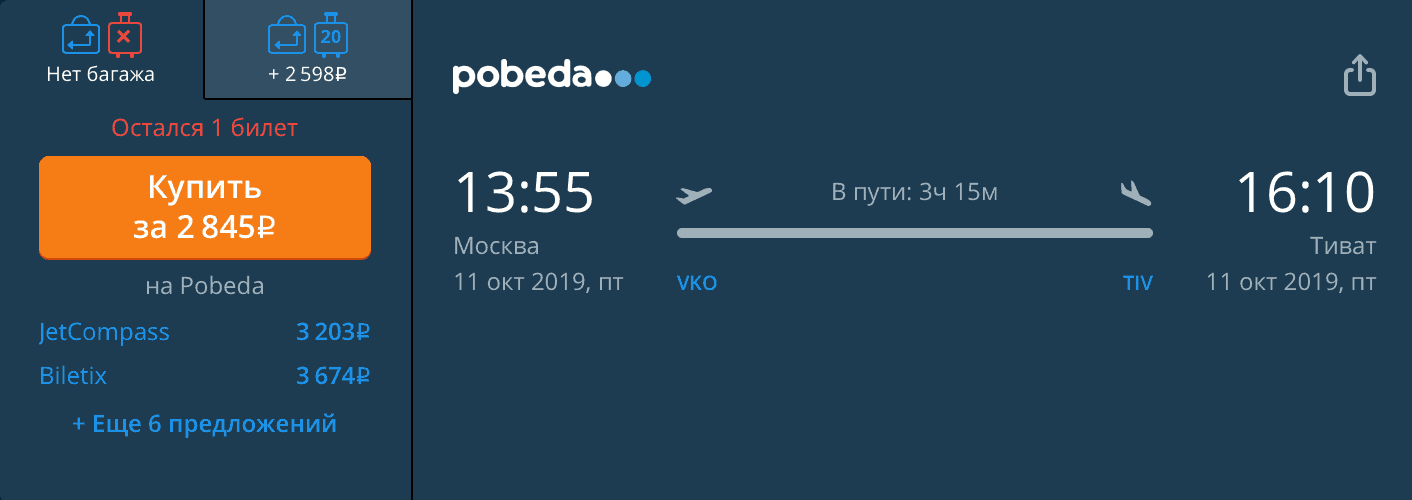 Дешевые билеты в Черногорию из Москвы